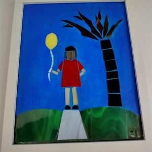 Mosaic wall art stained glass girl w balloon great gift handmade Home De…